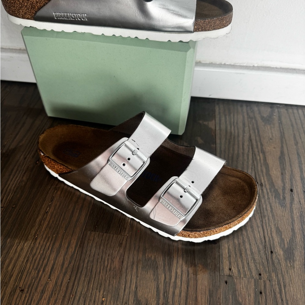 Birkenstock Metallic Silver Sandals 42